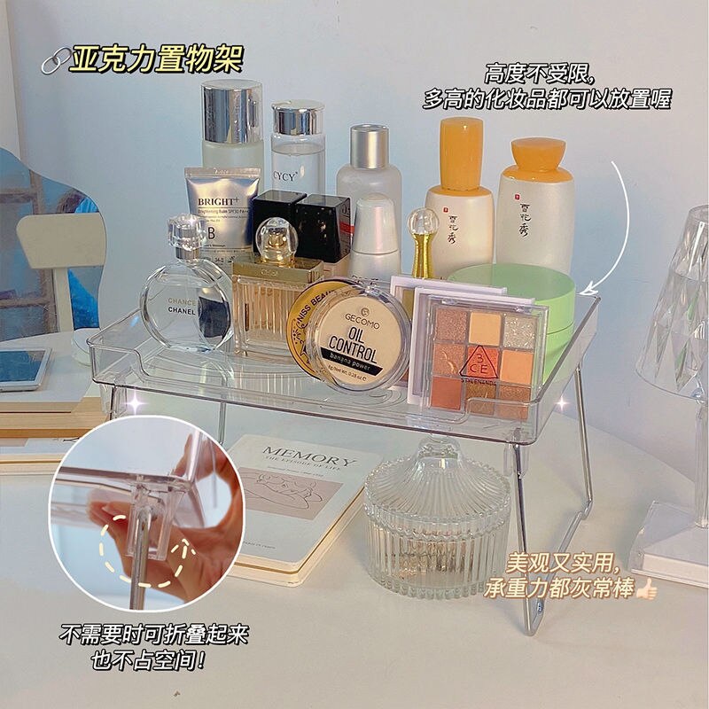 Clear Folding 1/2 Tier Storage Rack Holder Cosmetic Rack Organizer Shelf Desk Tidy Artifact Desktop Rack on Table Bathroom