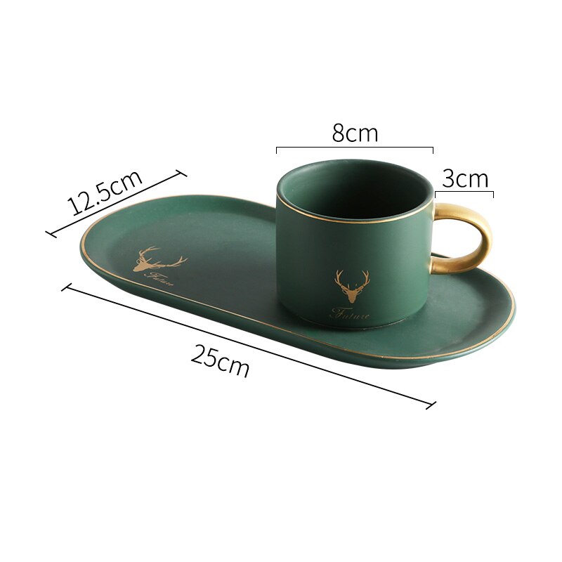 Ceramics Coffee Cup Saucer Spoon Set Milk Tea Coffee Mugs Breakfast Bread Dessert Plate Dish Cup Set Home Office Drinkware: green
