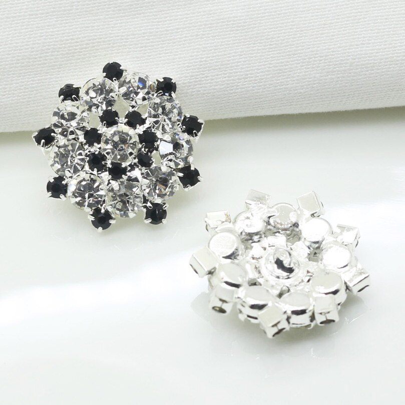 10 st/lot 22mm silver metallknappar diamant strass knapp diy för bröllop dekoration sömnad kläder knappar: Svart vit