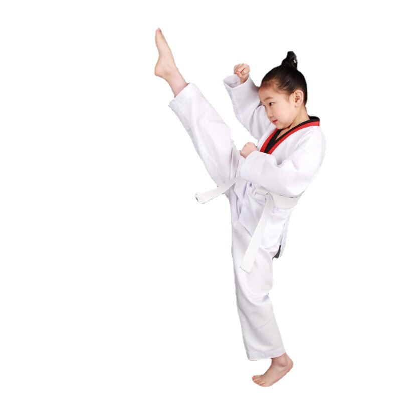 Uniformes de Taekwondo WTF para niños, Blanca para ropa de entrenamiento Karate, Judo, Taekwondo, Dobok, manga corta y larga, Unisex