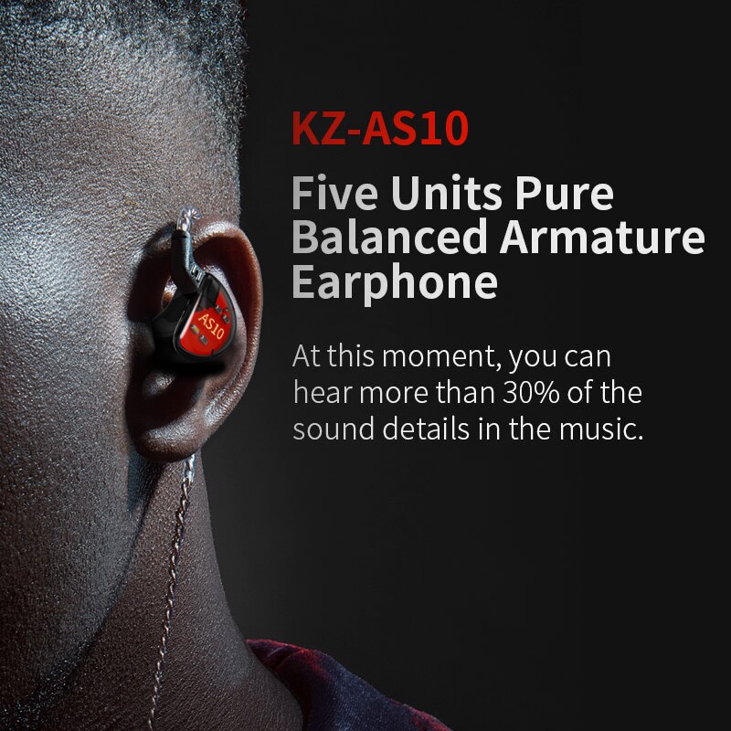 Kz  as10 5ba in ear øretelefon hifi monitor headset musik øretelefon generelt  zs10 pro  as12 as16 zsx  v90 c12 c10 a10 ba5 zsn