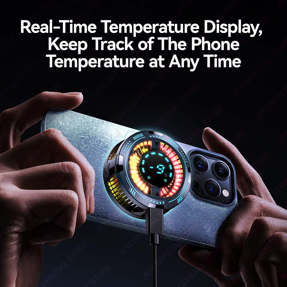 JEYI F29 Snap-on Phone Cooler with RGB Light Display and Temperature Display - Semiconductor Gaming Cooler for Phones and Tablet
