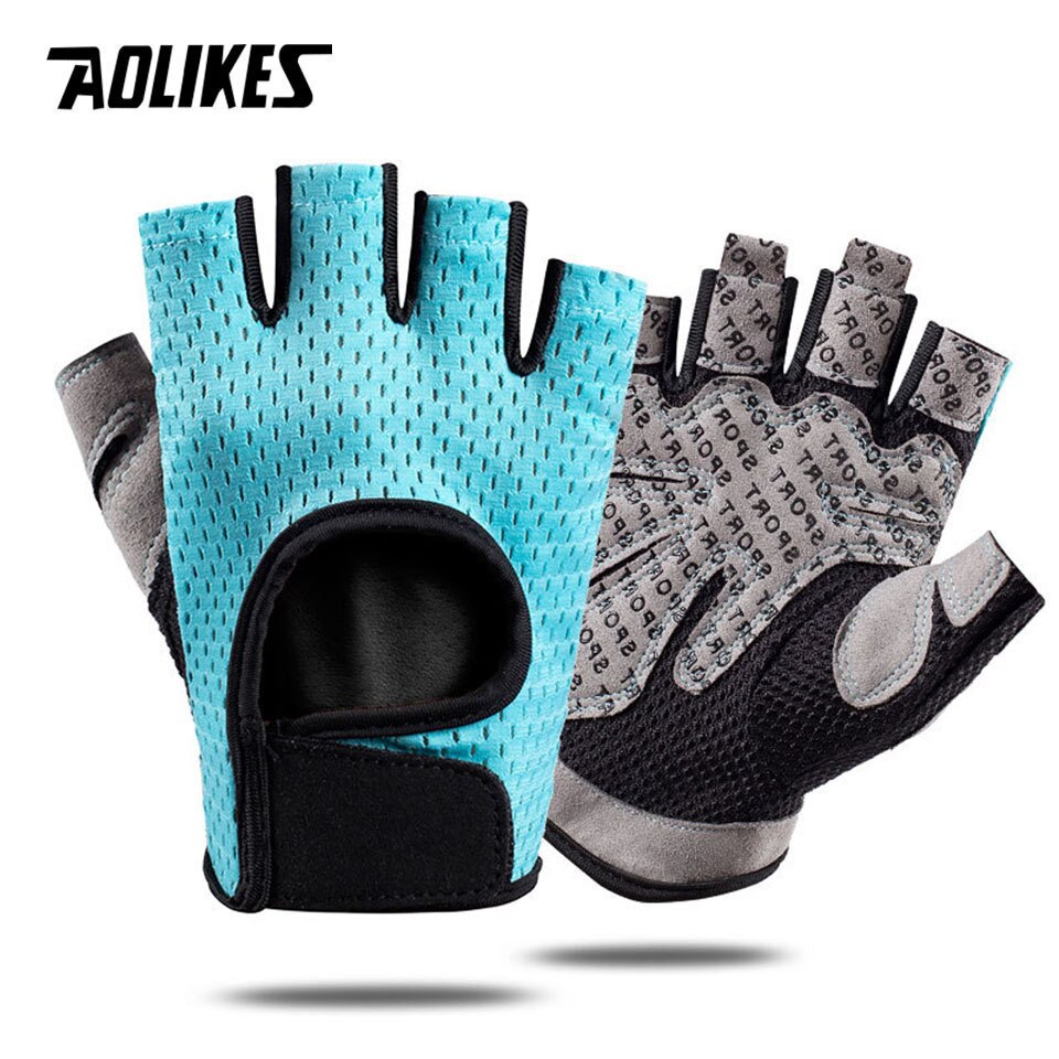 AOLIKES Breathable Fitness Gloves Silicone Palm Hollow Back Gym Gloves Weightlifting Workout Dumbbell Crossfit Bodybuilding: Blue / M