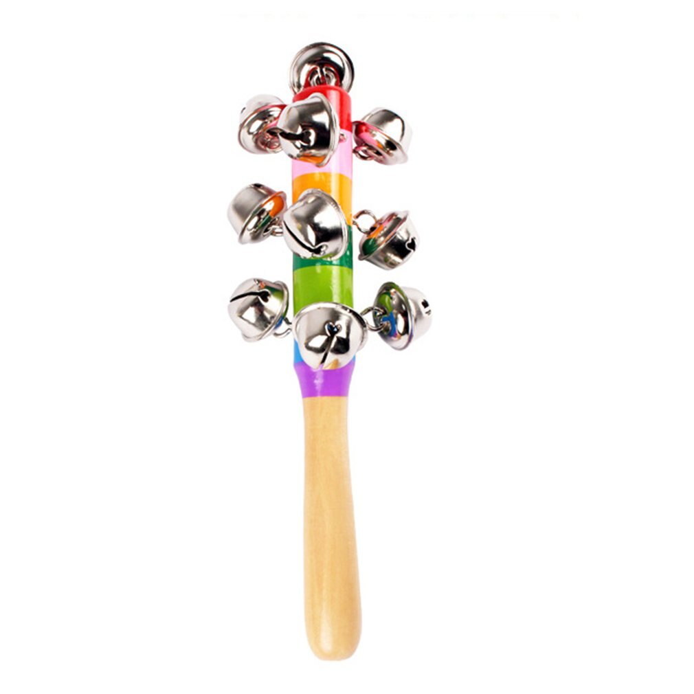 Baby Kids Hand Holding Bells Wooden Colorful Developmental Rattle Puzzle Toys Portability