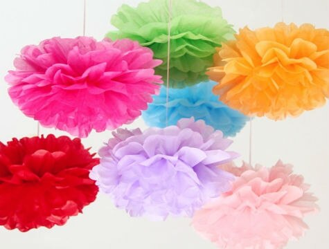 Papier pompon fleur vigne ornement 25 Cm-Beige
