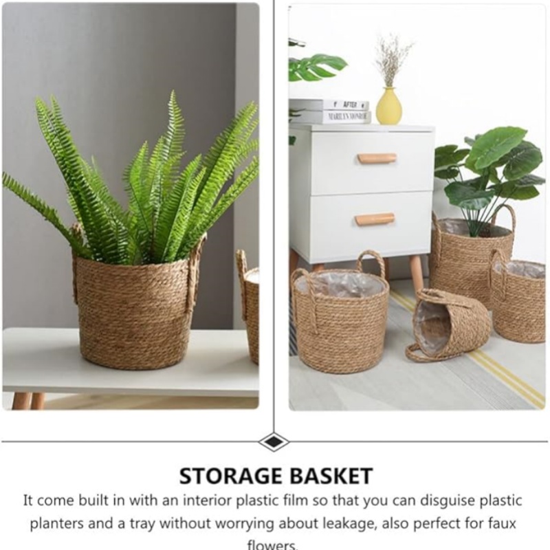 Natuurlijke Rieten Plantenbak Mand Bloempot Rotan Stro Bloemenmand Voor Huis Tuin Decoratie 20/25/30CM