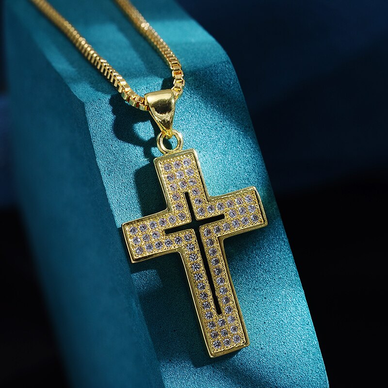 Retro Classic Shiny Crystal Cross Necklace for Women Cubic Zirconia Cross Choker Pendants Female Religious Jesus Jewelry: 4