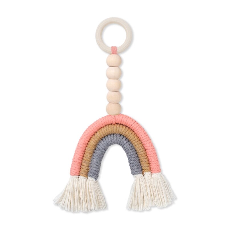 Anello di Dentizione Arcobaleno Nappa Macrame di Cura del bambino Di Legno Giocattolo Massaggiagengive Doccia Regalo DXAD