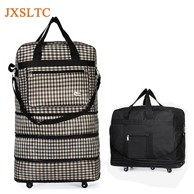JXSLTC Waterproof Portable Travel Rolling Suitcase Air Carrier Bag Unisex Expandable Folding Oxford Suitcase Bags with Wheels
