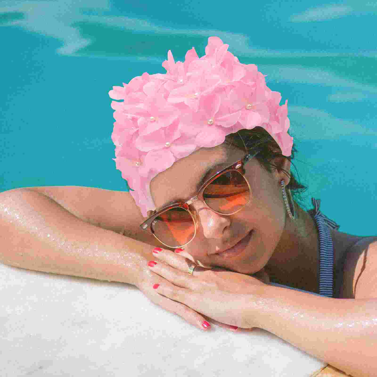 1Pc Swim Cap Swimming Accessories Swim Hat Flower Swim Cap Bathing Cap for Girls