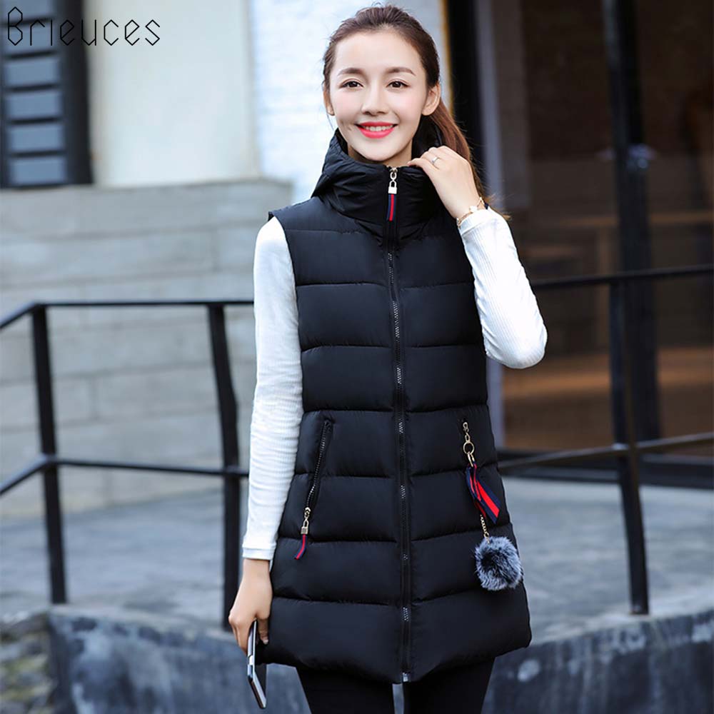 Brieuces herfst winter vest dames katoen halflang wintervest capuchon dames casual jas plus maat s -3xl