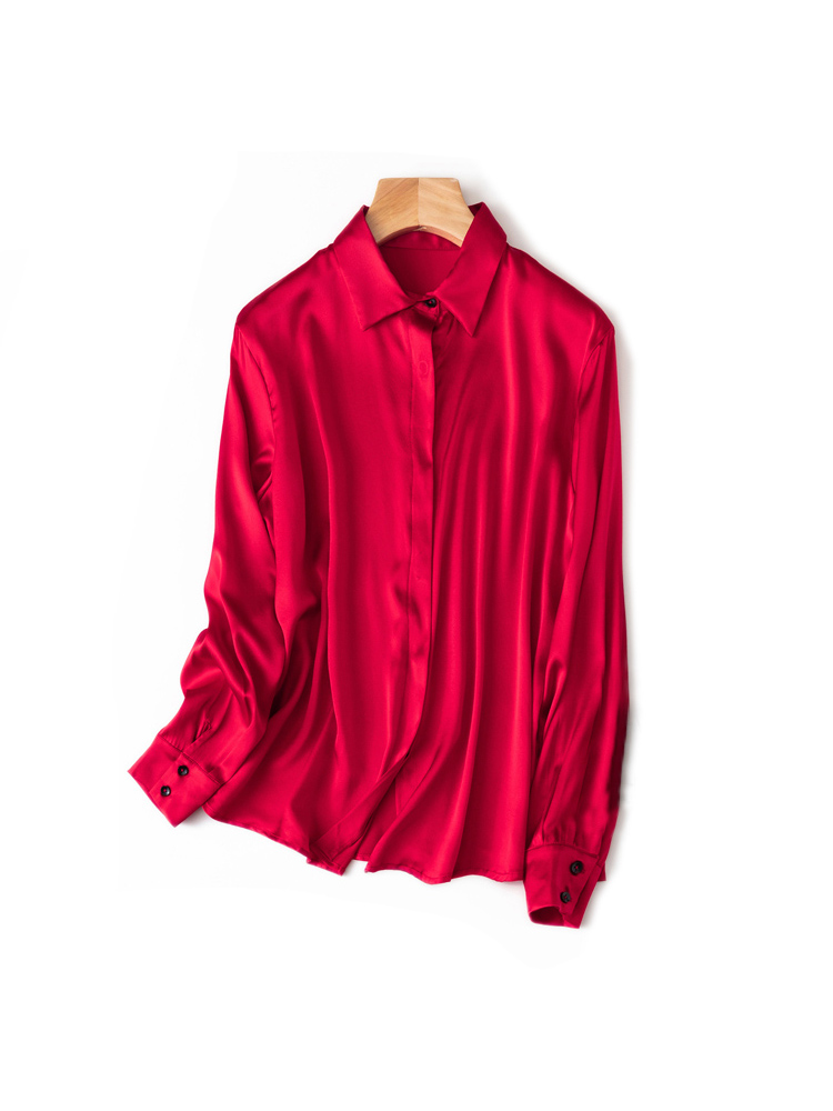 SuyaDream-camisas lisas de seda 93% auténtica para mujer, Blusa de manga larga de 7% licra, Top para oficina, primavera y otoño, 2022