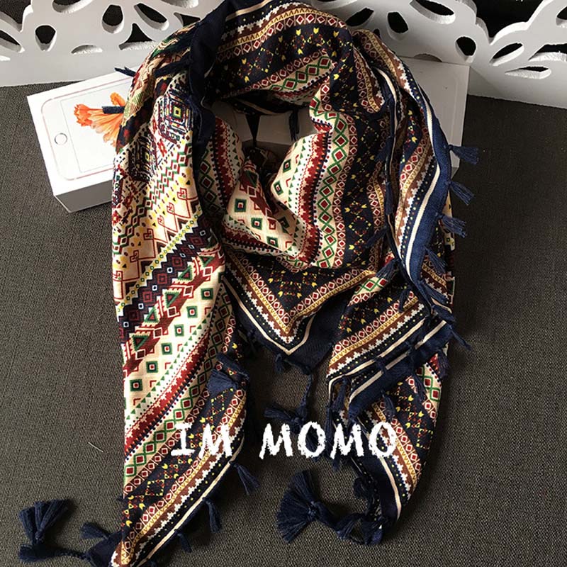 Etnisk geometri stil mærke firkantet kvast bomuldstørklæde hijab sjal til kvinder foulard bandana og pashmina 110*110cm: 3