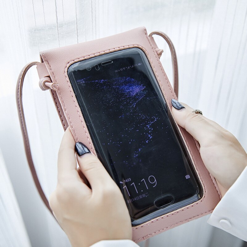 Cross Body Mobile Phone Bag Touching Screen Clear Window Mini Purse Cell Phone Bag Pouch FS99