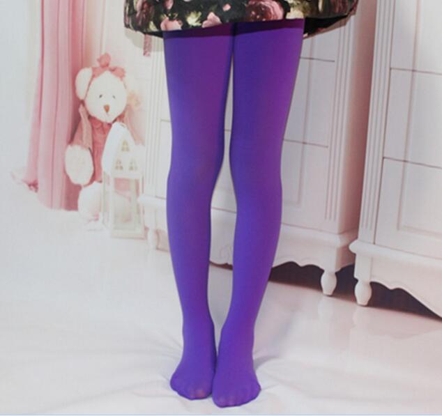 Jambières en velours blanc pour filles | Collants à haute élasticité pour enfants, collants de danse pour écolières, collection printemps/été: VIOLET / S 3 to 5year