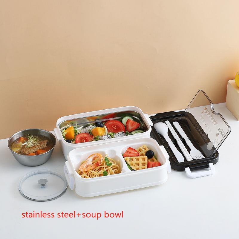 Lunch Box Bento Box Voor School Kids Kantoormedewerker 2 Lagen Microwae Verwarming Lunch Container Voedsel Opbergdoos: set1-white