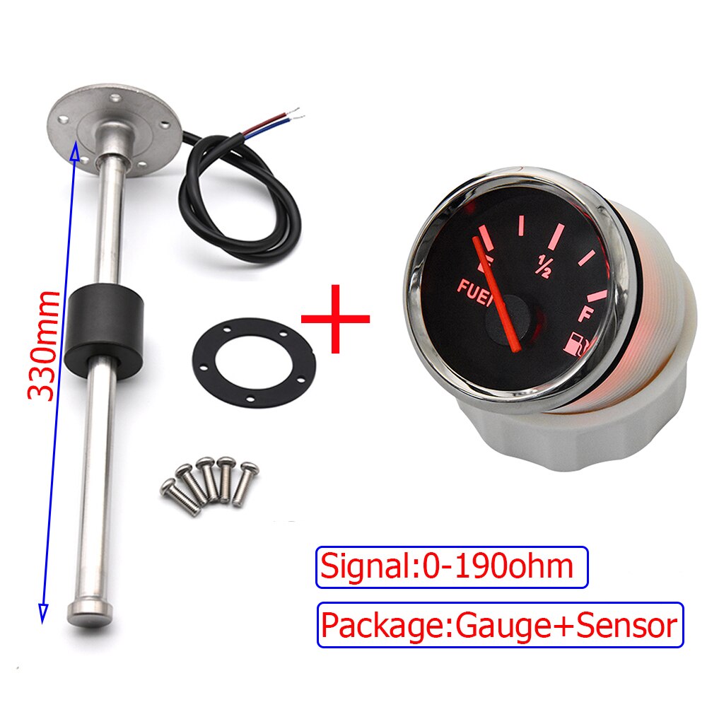 Boat Car 52MM Fuel Level Gauge with Fuel Level Sensor 90 120 140 200 240 260MM Stainless Steel Fuel Level Meters Fit 0~190ohm: 330mm