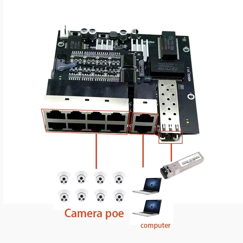 10 porte 10/100/1000M 8 porte 802.3at/af poe in/out 48v con uplink/nvr a 2 porte con modulo switch industriale sfp a 1 porta