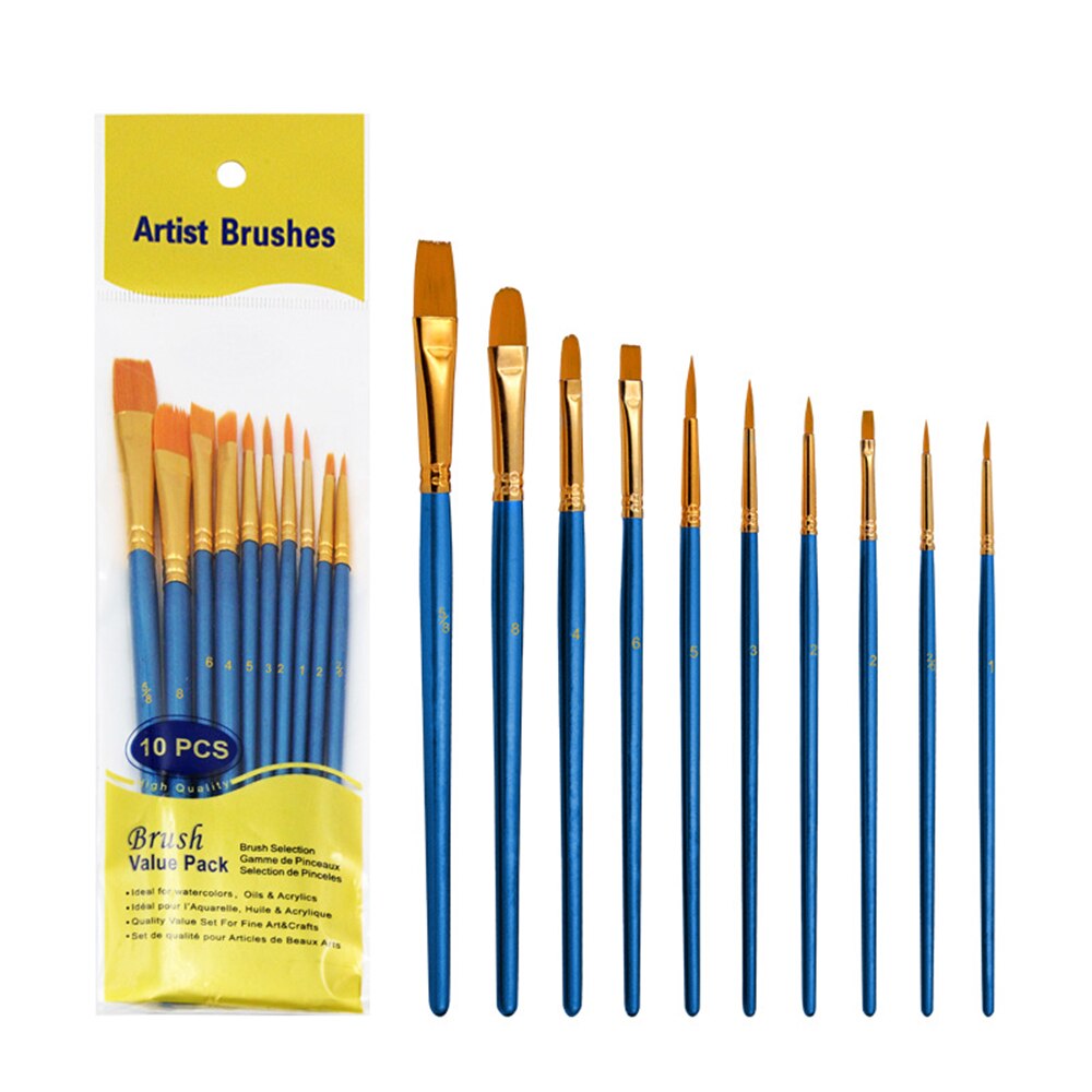 10pcs Art Model Paint Nylon Hair Paintbrush Painted Pen Pearlescent Blue Aintbrush Set Graffiti Craft Artist Paint Brushes