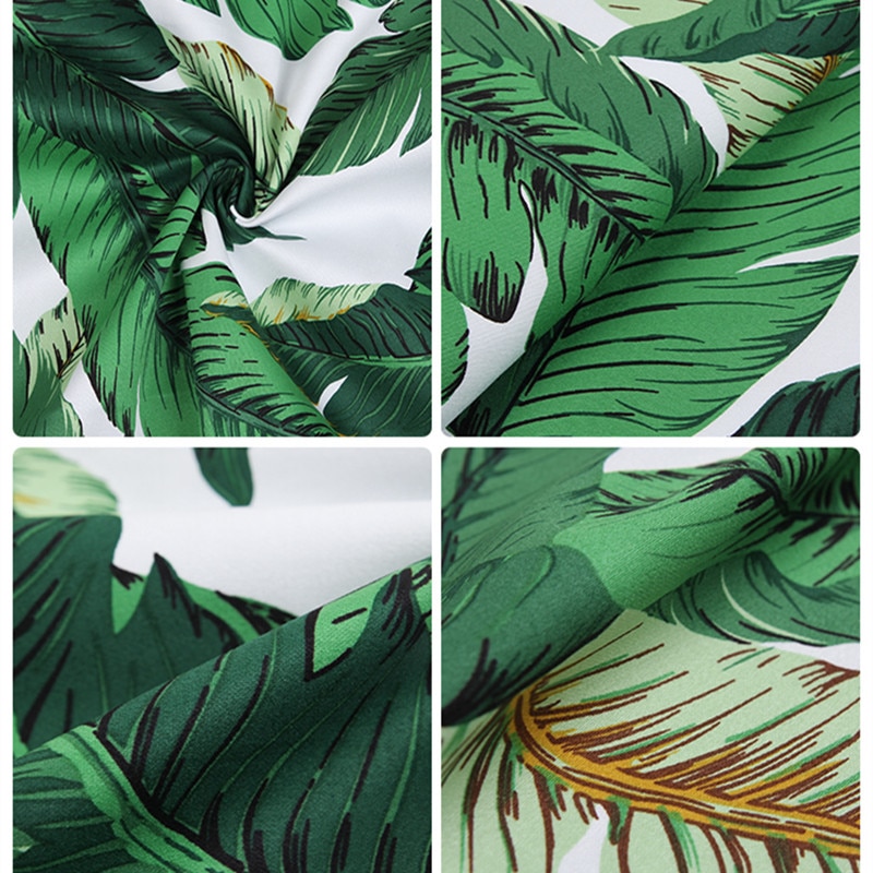 100x140cm Elastic Green Leaves Printed Satin Drill Cotton Fabric Home Textile Handmade DIY Fabric For Sew TableCloth Fabric
