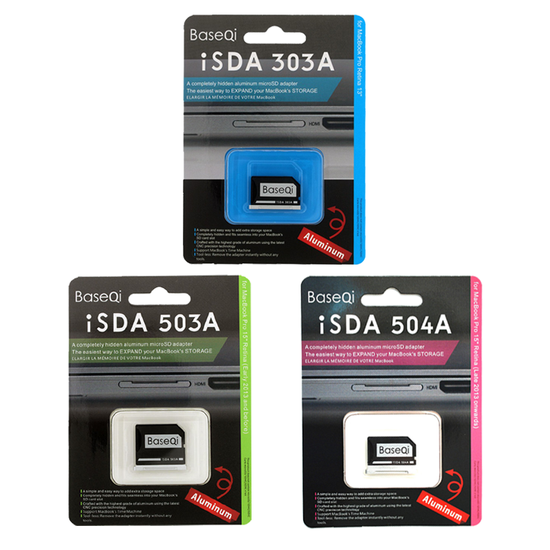 BaseQi MacBook 103/303/504/503 Aluminum Micro SD Adapter For MacBook Pro Retina 13"/15" and MacBook Air 13"