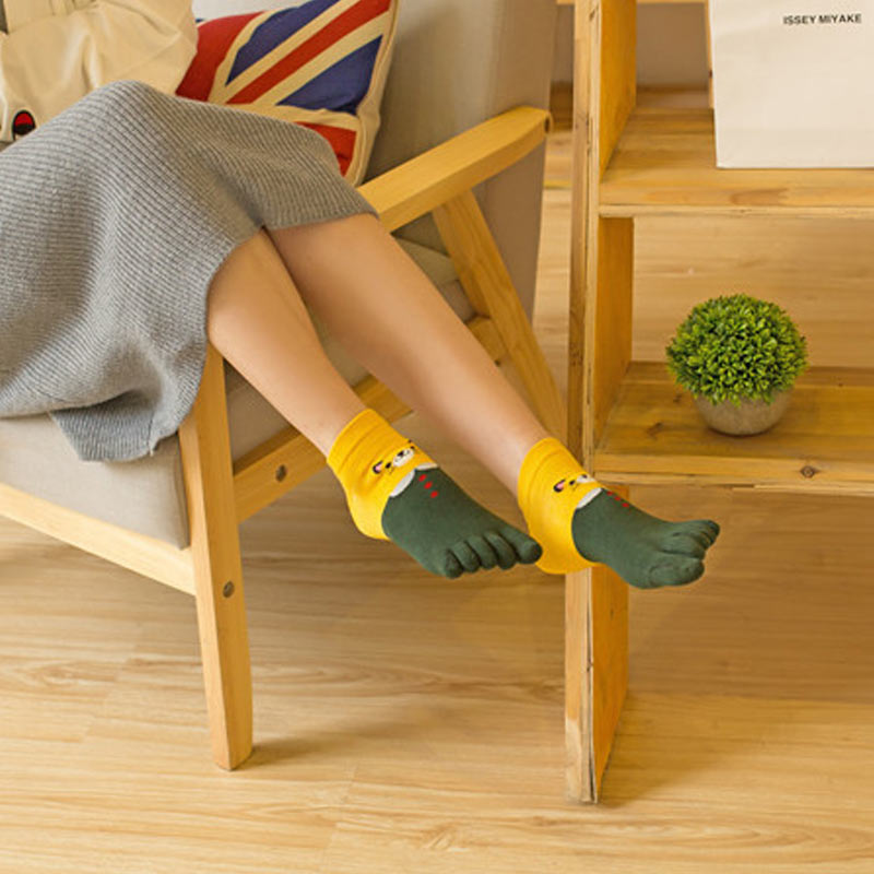 1 Paar Vrouwen Meisjes Zachte Cartoon Kat Sokken Vijf Vinger Tenen Katoen Herfst Winter Warme Sokken N66