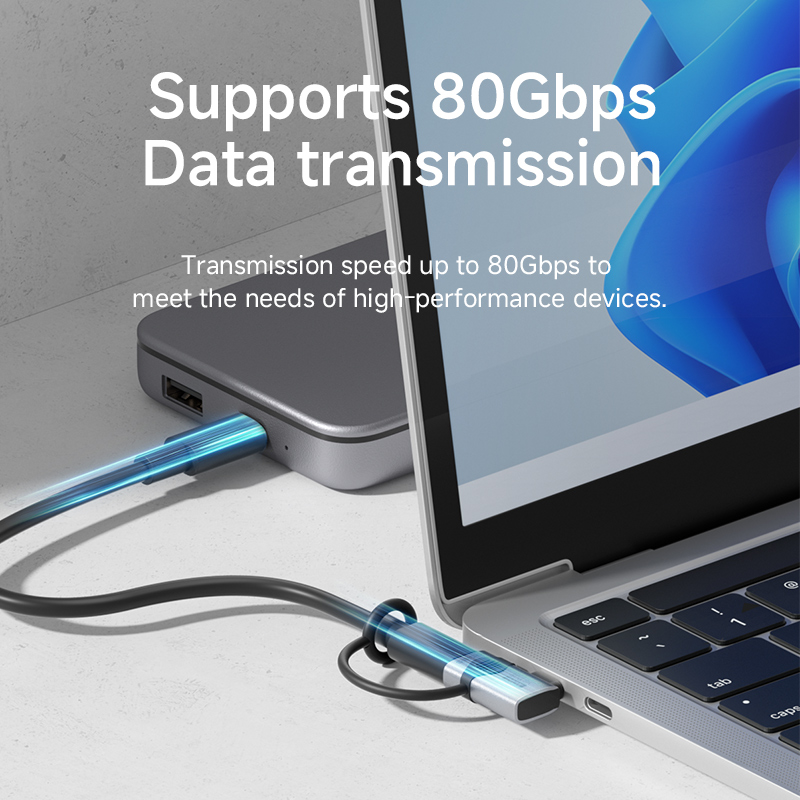 Hagibis-Adaptador USB C a C de 240W con cordón, convertidor de 80Gbps y 90 grados, adaptador USB4 de vídeo 8K para MacBook iPhone 16 Pro Tablet
