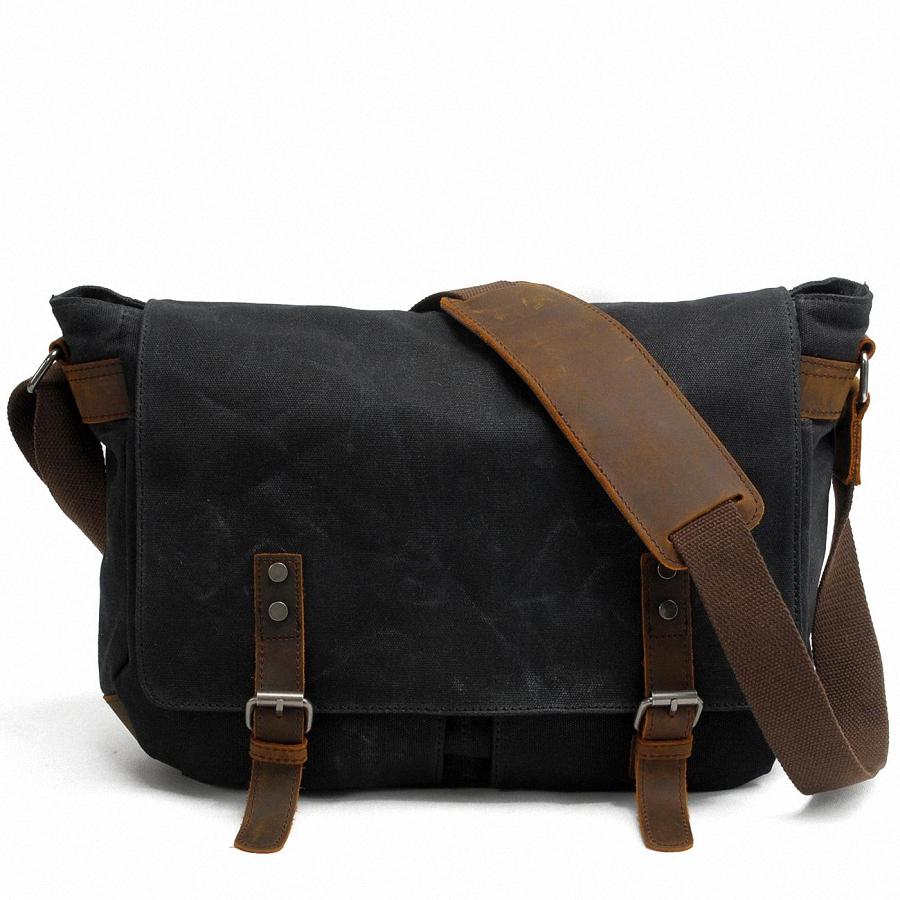 Mannen Messenger Bags Waterdichte Canvas Mannen Vintage Handtassen Reizen Schoudertassen 14 Inch Laptop Aktetas LI-1488: black