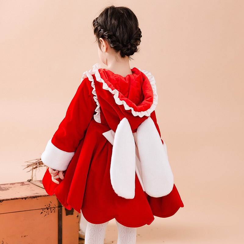 Abrigo de Lotia roja para niña, Parka con capucha de conejo de Pascua para niño, ropa de abrigo gruesa de manga larga, chaquetas de princesa para Año