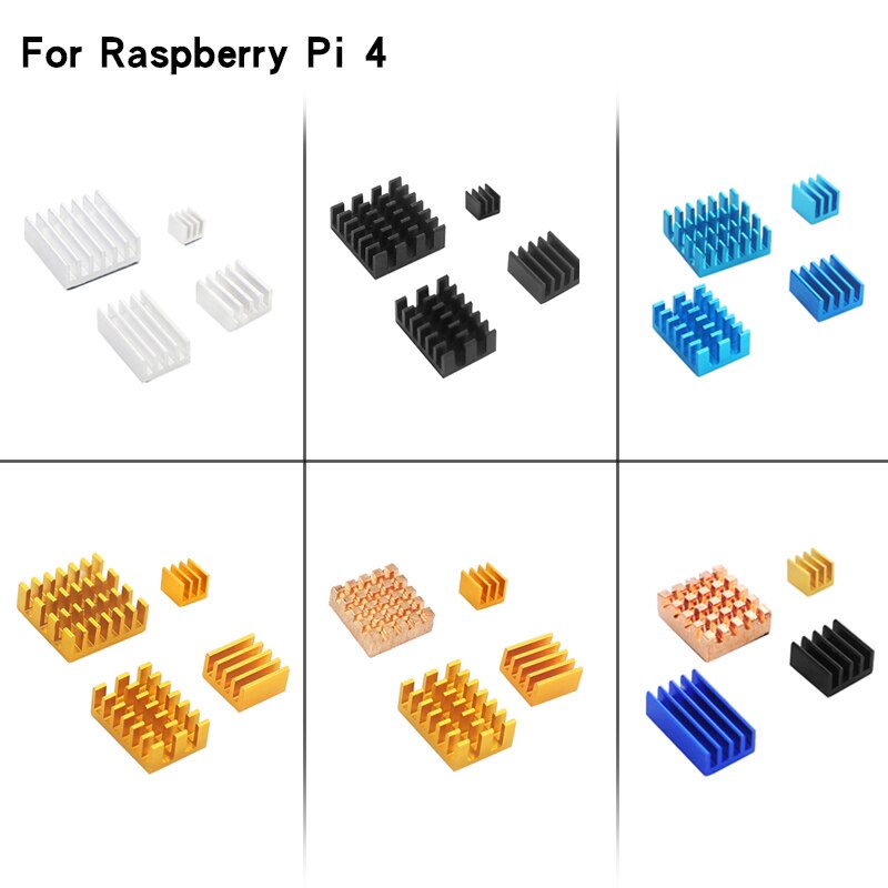 Raspberry Pi 4 Model B 4 stuks Aluminium Koellichaam Zilver Zwart Goud Blauw Multicolor Cooling Radiator Cooling kit voor RPi 4B
