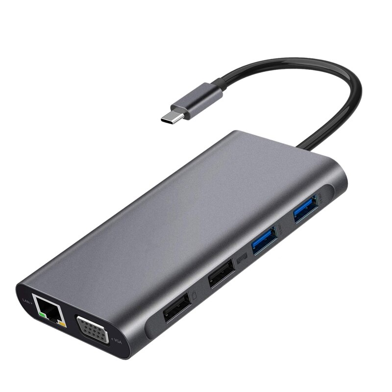 Usb c hub, usb-c portátil docking station, 11 em 1 três display tipo c adaptador, adequado para e windows (2hdmi vga pd3.0