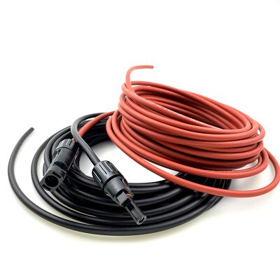 Solar Cable 10AWG 6mm² Solar panel Wire 20 Feet Red + 20 Feet Black with Male and Female Connector