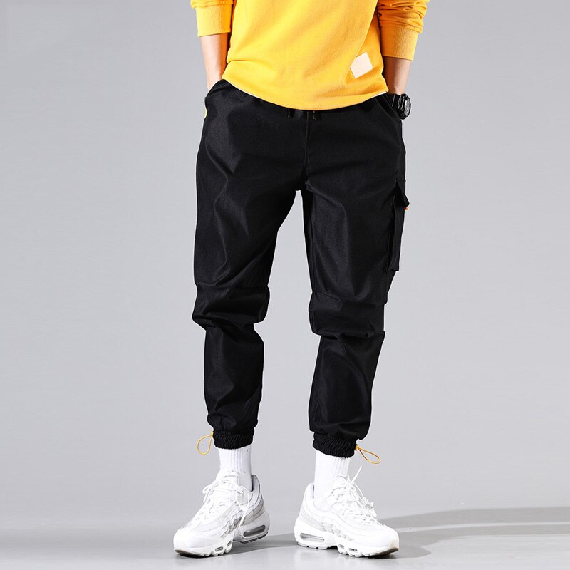 Cargobroek heren streetwear broek baggy heren hiphop joggingbroek enkellange broek casual pantalon homme jeugd mannelijk zwart: Zwart / Ik
