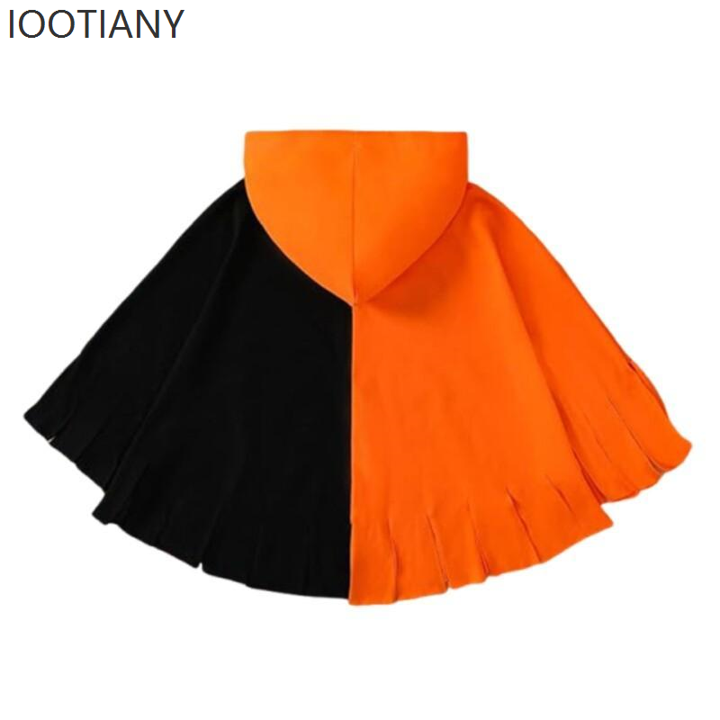 Costume da gioco di ruolo con stampa pipistrello zucca di Halloween Festa di carnevale per bambini Mantello con cappuccio abbinato ai colori arancione e nero Regalo