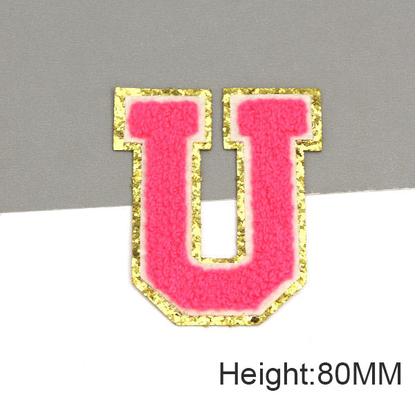 Parche con letras bordadas de rosas grandes de 80MM para ropa, parches de chenilla con lentejuelas doradas, apliques para planchar, camiseta con nombre DIY, pantalones vaqueros: YELLOW