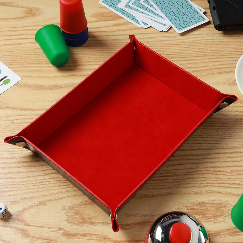 9 Colors Foldable Dice Tray Key Wallet Coin Box Office Desktop Storage Box Bar PU Leather Quadrilateral Club Dice Storage Tool