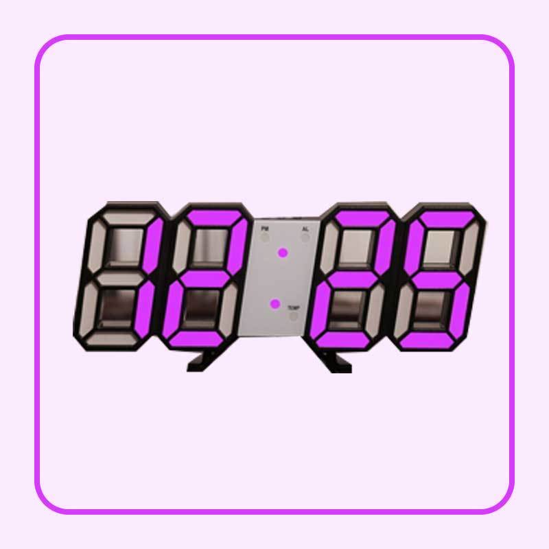 Nordic Digital Alarm Clocks Wall Hanging Watch Snooze Function Table Clock Calendar Thermometer Display Office Electronic Watch: black and purple