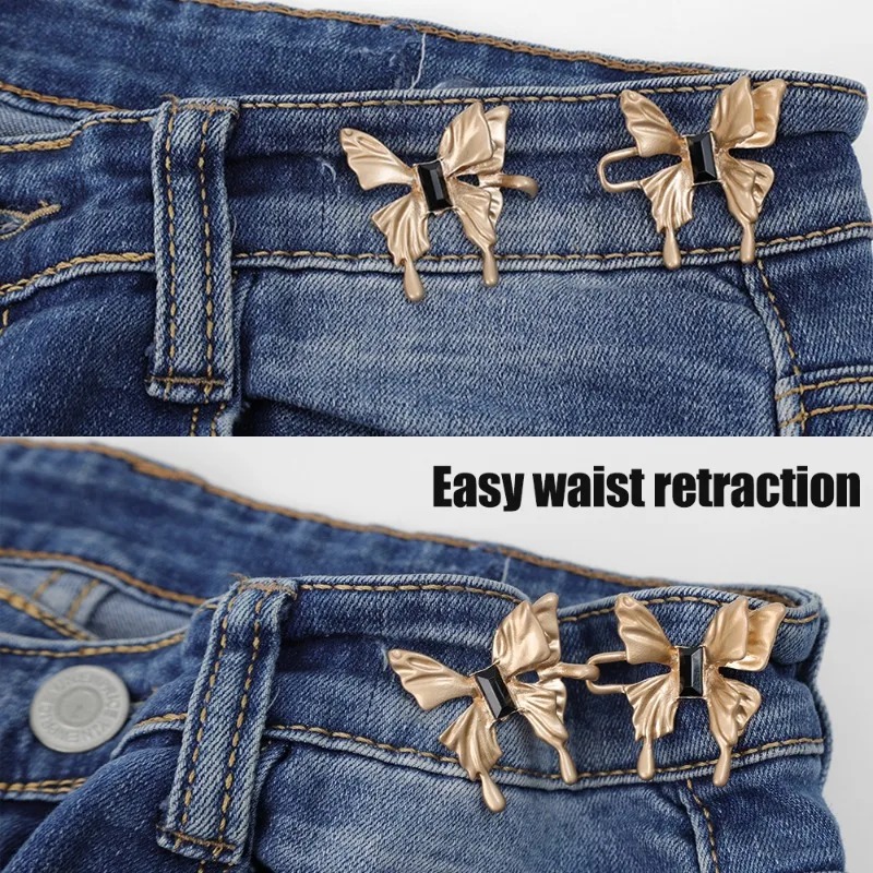 Botón de cintura con lazo para apretar, hebilla de cintura ajustable en forma de estrella y flor, sin costura, broche para pantalones, alfileres de fijación para pantalones vaqueros reutilizables