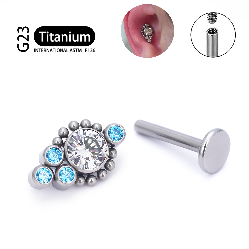 G23 titanio ASTM F136 cartílago pendientes circón ópalo ágata Labret labio Tragus de Navidad joyería Piercing para mujeres: Blanco / Color amarillo claro