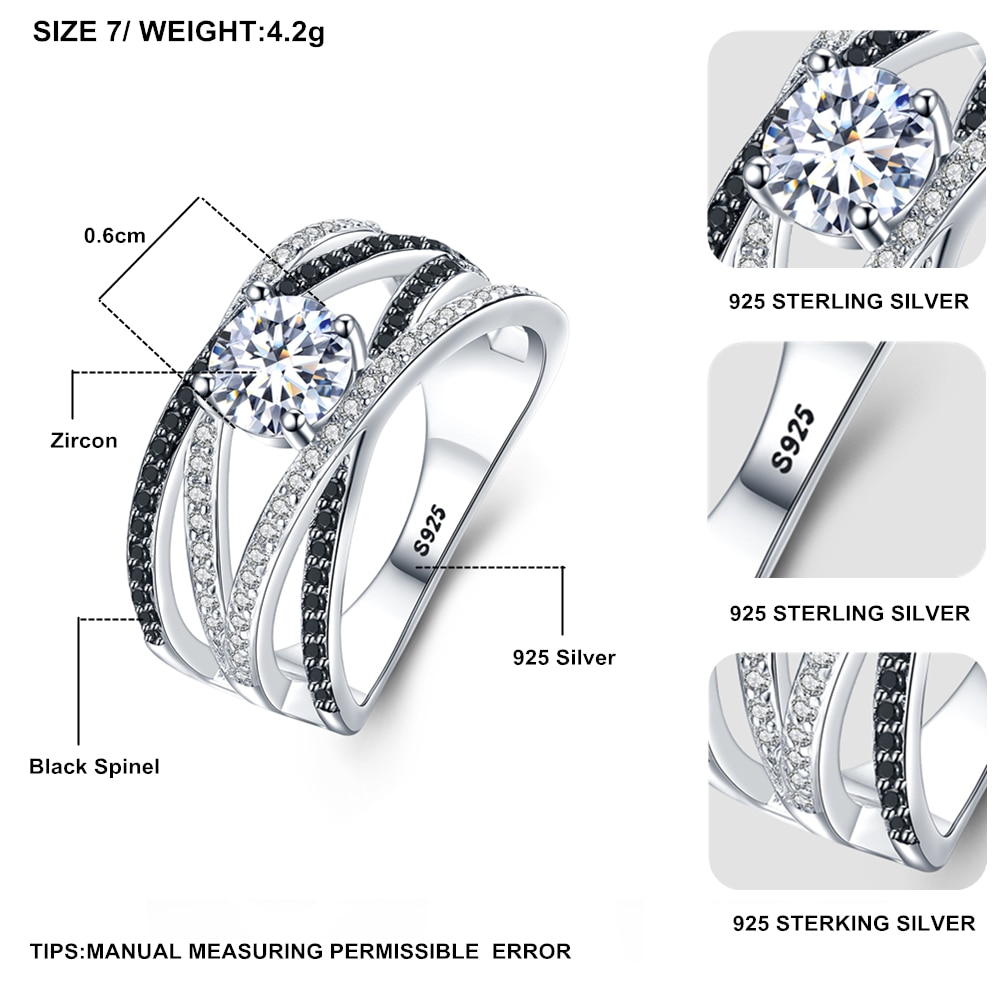 [Noir AWN] 925 bagues en argent Sterling pour les femmes Bague de fiançailles creuse Bijoux Bague Bijoux en argent Sterling C012