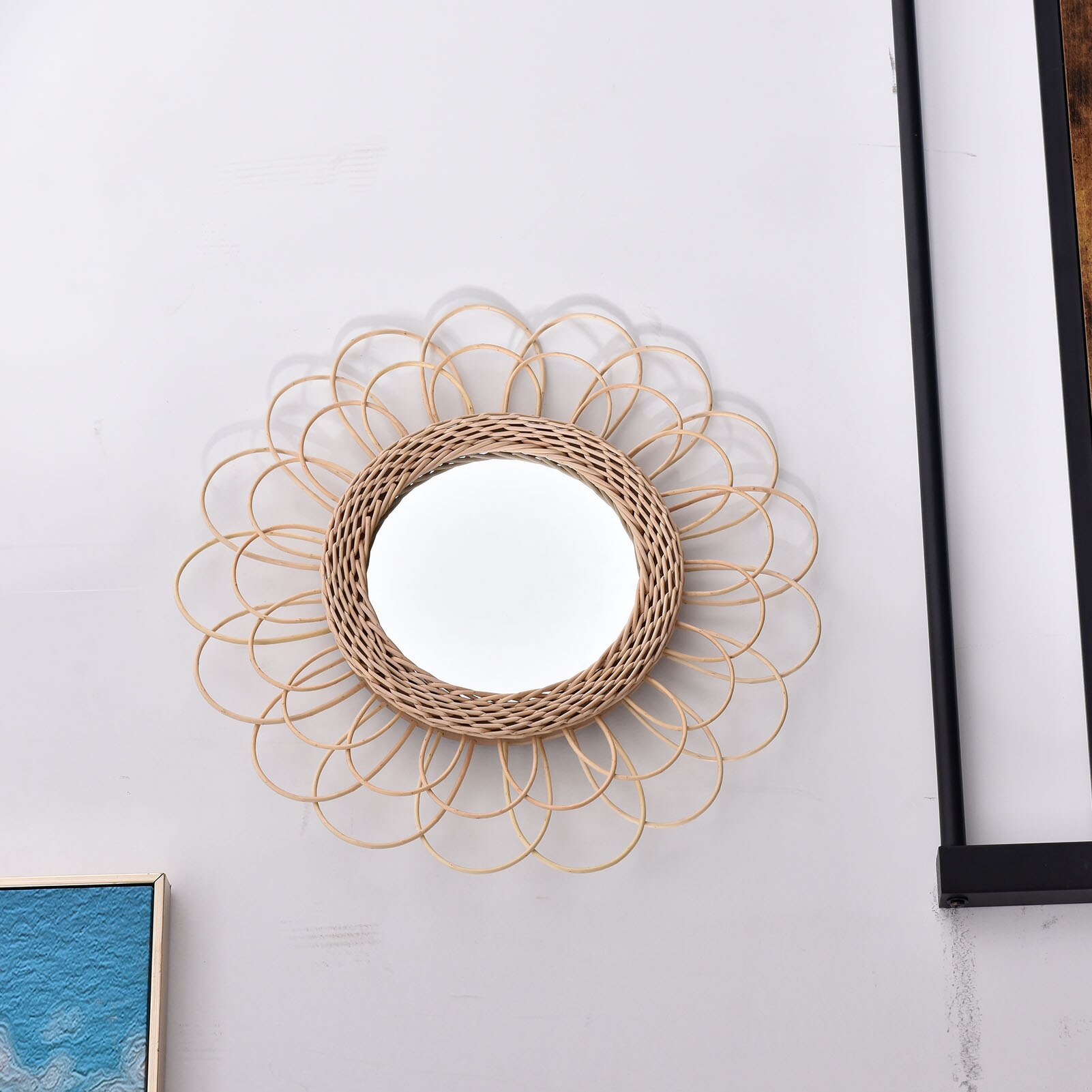 Rattan Dressing Mirror Innovative Art Decor Round Mirror Living Room Wall Hanging Mirror Bathroom Decoration Makeup Mirror