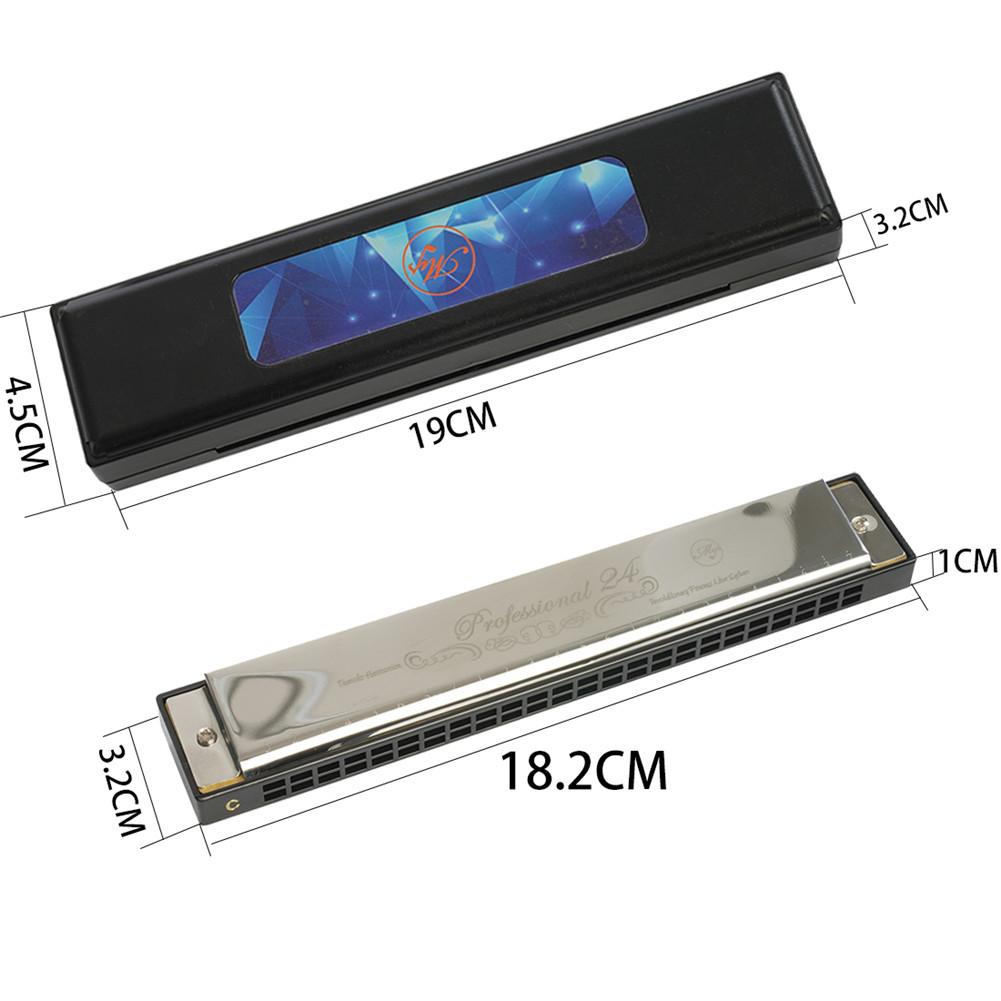 24-hole Harmonica Polyphonic C Colorful Blues Harmonica For Beginners Woodwind Musical Instrument Silver/Blue/Black
