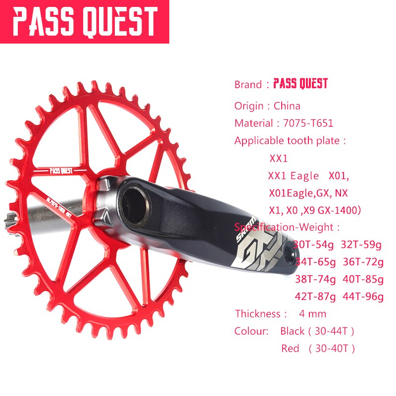 PASS QUEST SRAM gx xx1 eagle GXP round mountain bike narrow sprocket 30-44T bicycle bicycle sprocket 0mm offset crank 7075 alum
