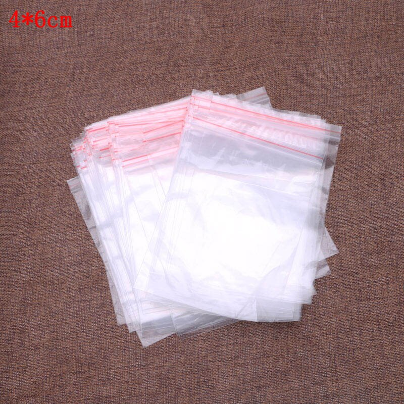100 stk klar plast gjenlukkbar cellofan liten posere pakking oppbevaring forseglingsposer smykker glidelås glidelås polyposer 8 størrelser -f1fb: 1