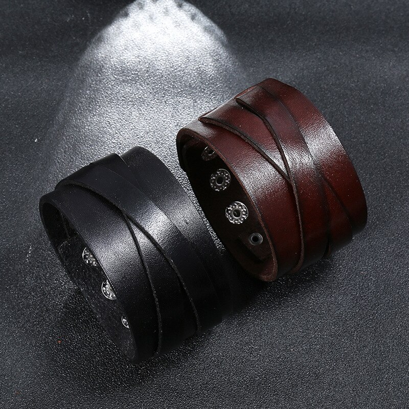 VOQ Cruz Retro-pulsera de cuero genuino para hombre, brazalete ajustable de multicapa, de joyería de lujo