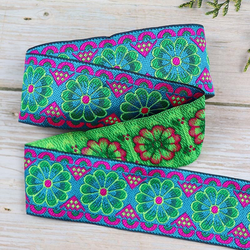 7 yards 5cm jacquard bånd smukke blomster mønster vævet broderi blonde bånd trim til beklædningsgenstand gardin tasker gør-det-selv dekoration: F