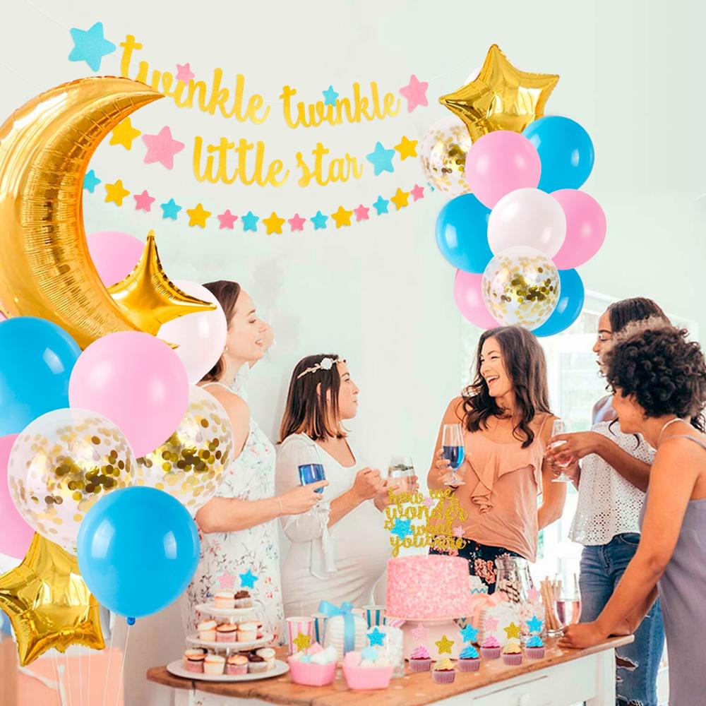 Glimt liten stjärna baby shower dekor 1st första grattis på födelsedagen fest dekor bunting girlander stjärna kön avslöja dop dekor