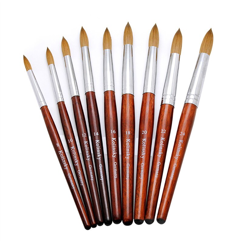 Kolinsky Round Sharp Nail Tool Wood Handle Size 8/10/12/14/16/18/20/22/24 Painting Nail Acrylic Brush