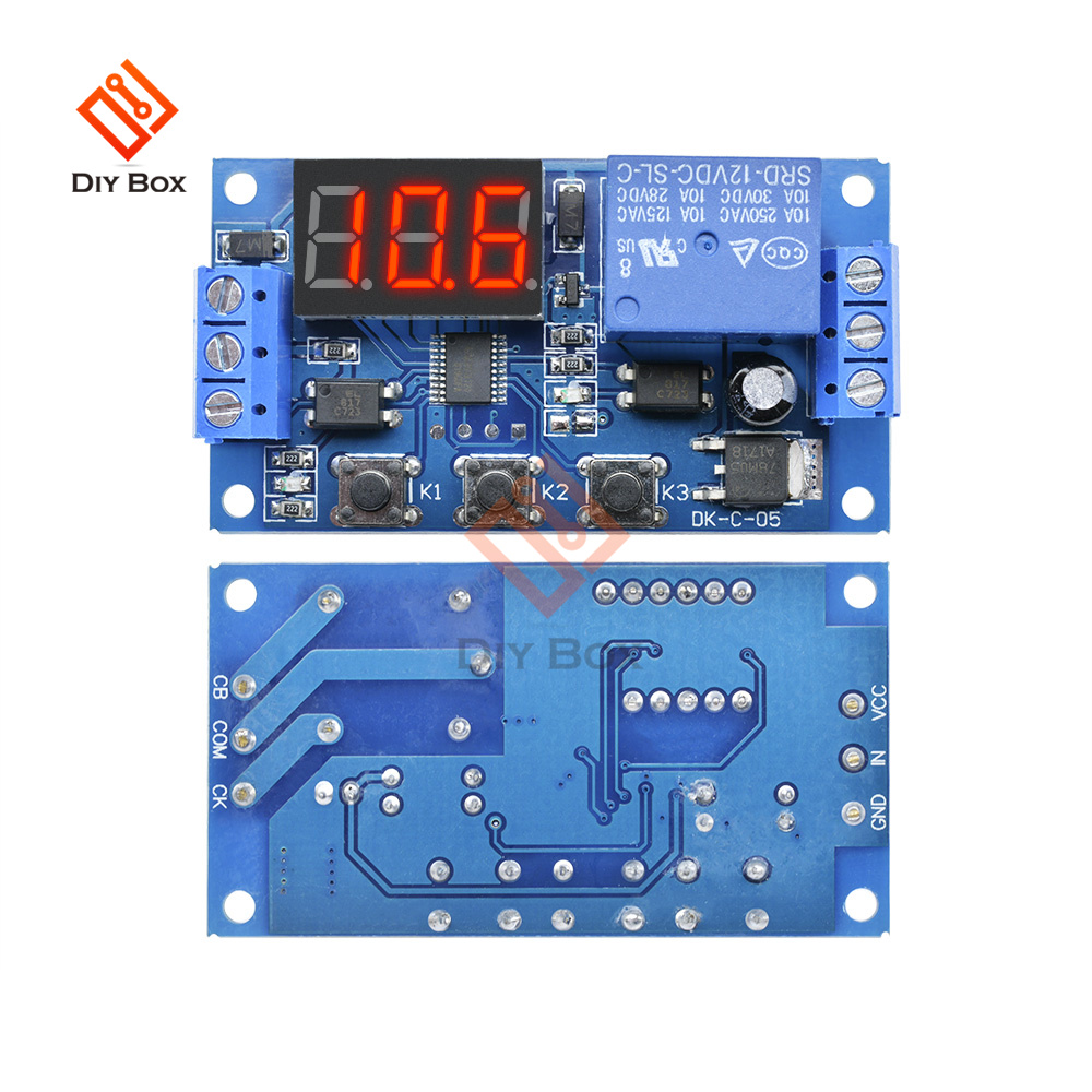 1 Kanal 12 V Steuerung Programmierbare Zeitschaltuhr Triggerzyklusmodul Digitale LED-Anzeige Zeitverzögerungsrelaismodulplatine mit Gehäuse