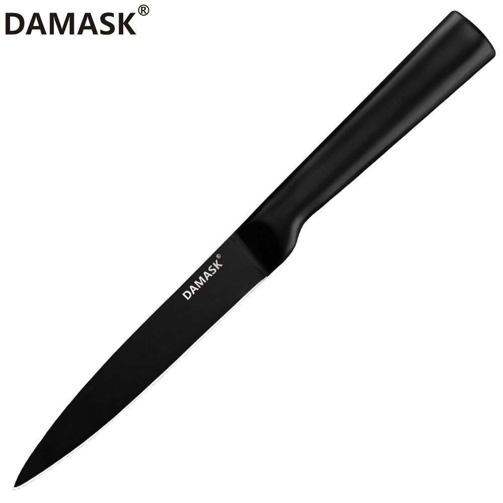 Damask rustfrit stål køkkenkniv sæt sort farve kok hakke nakiri slagter knive sæt 4 cr 14 mov kogekniv: 5 tommer nytte